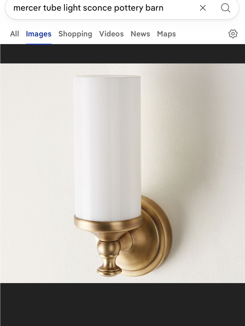 New in Box Pottery Barn Brass Mercer Single Tube Wall Sconce, Wall Light Fixture